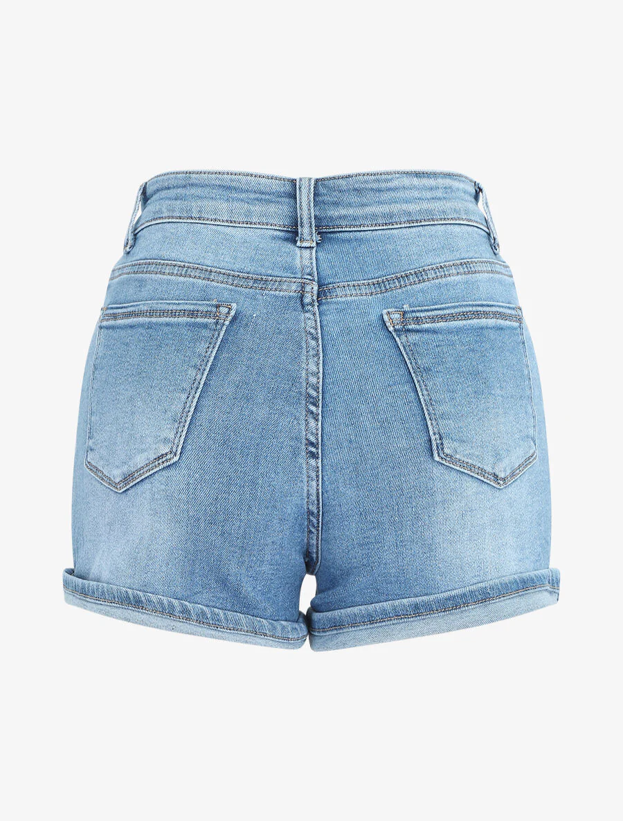 Denim shorts met boorden - blauw - Image 2