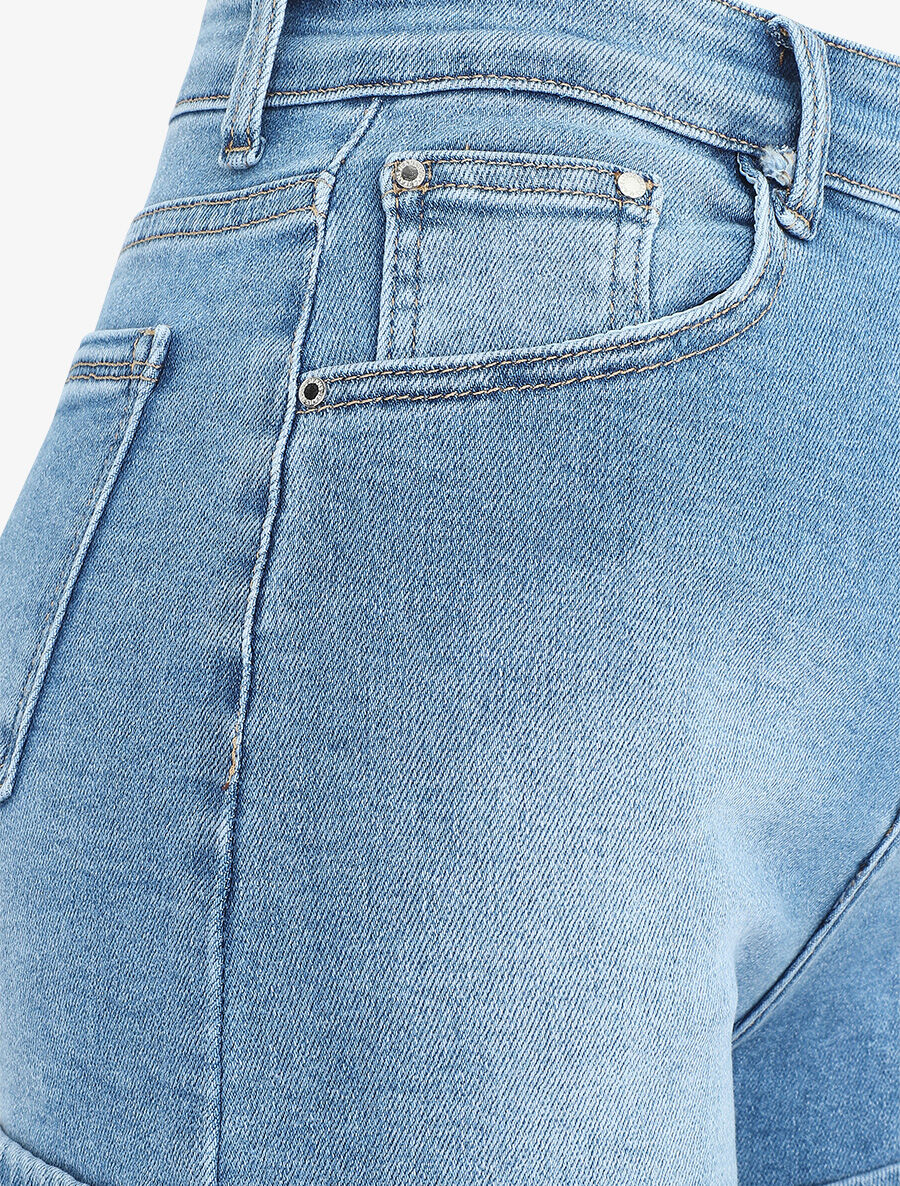Denim shorts met boorden - blauw - Image 3