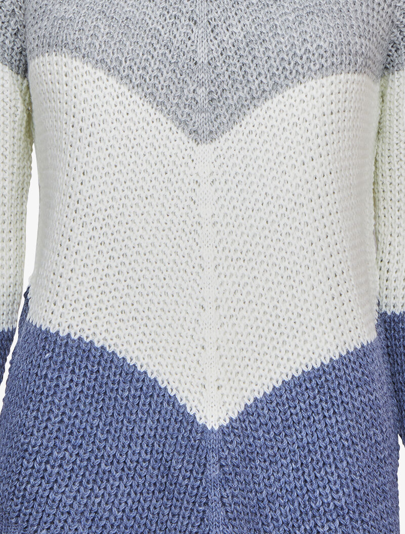 Dik gebreide trui met driekleurig V-patroon - Marineblauw - Image 3