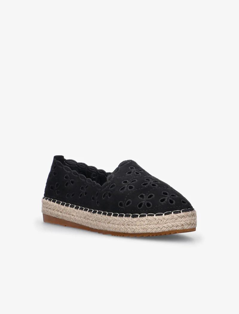 Doorgestikte espadrilles met ajour-effect - zwart - Image 2