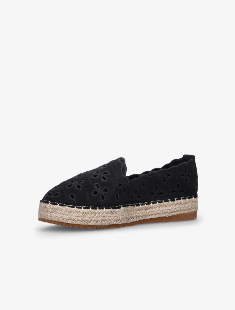 Doorgestikte espadrilles met ajour-effect - zwart - Image 3