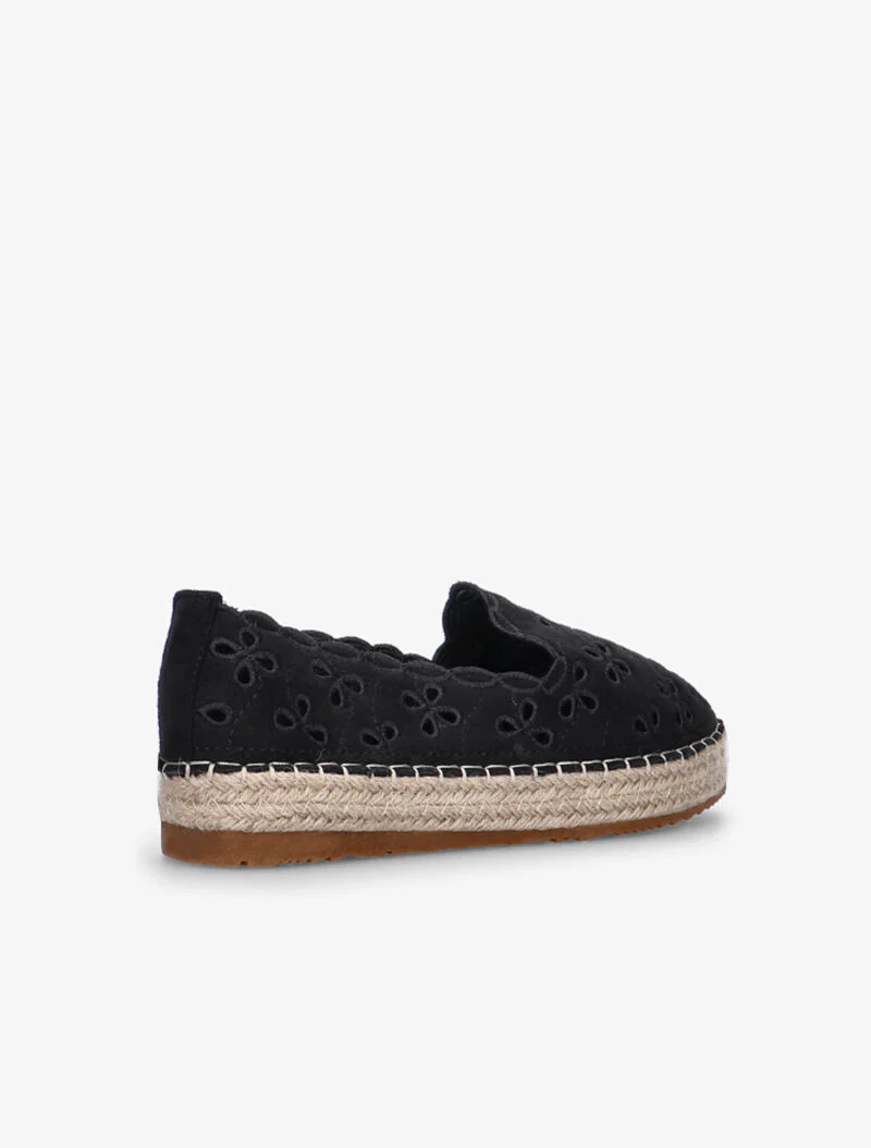 Doorgestikte espadrilles met ajour-effect - zwart - Image 4