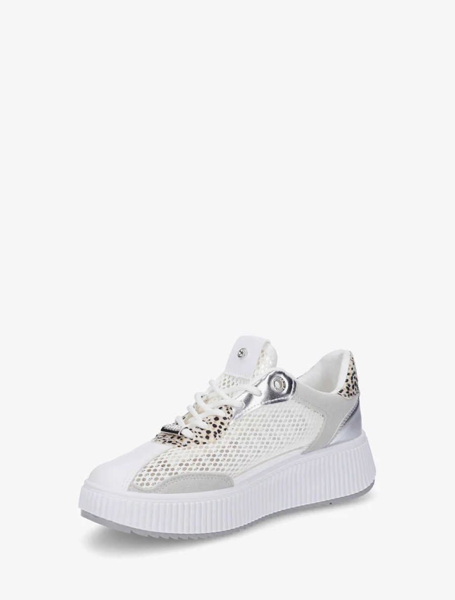 Doorgestikte sneakers met strass en geribbelde plateauzool. - Grijs - Image 3