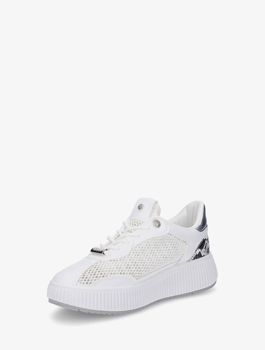 Doorgestikte sneakers met strass en geribbelde plateauzool. - Wit - Image 3