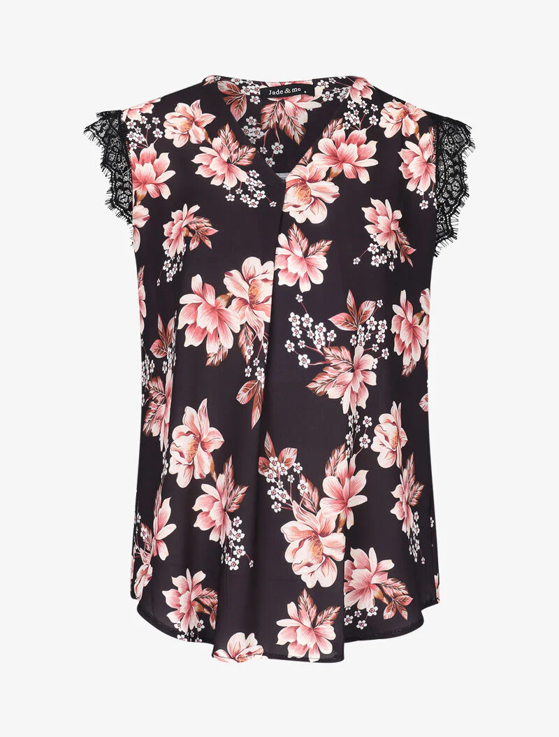 Doorschijnende blouse met V-hals en plooien - zwart