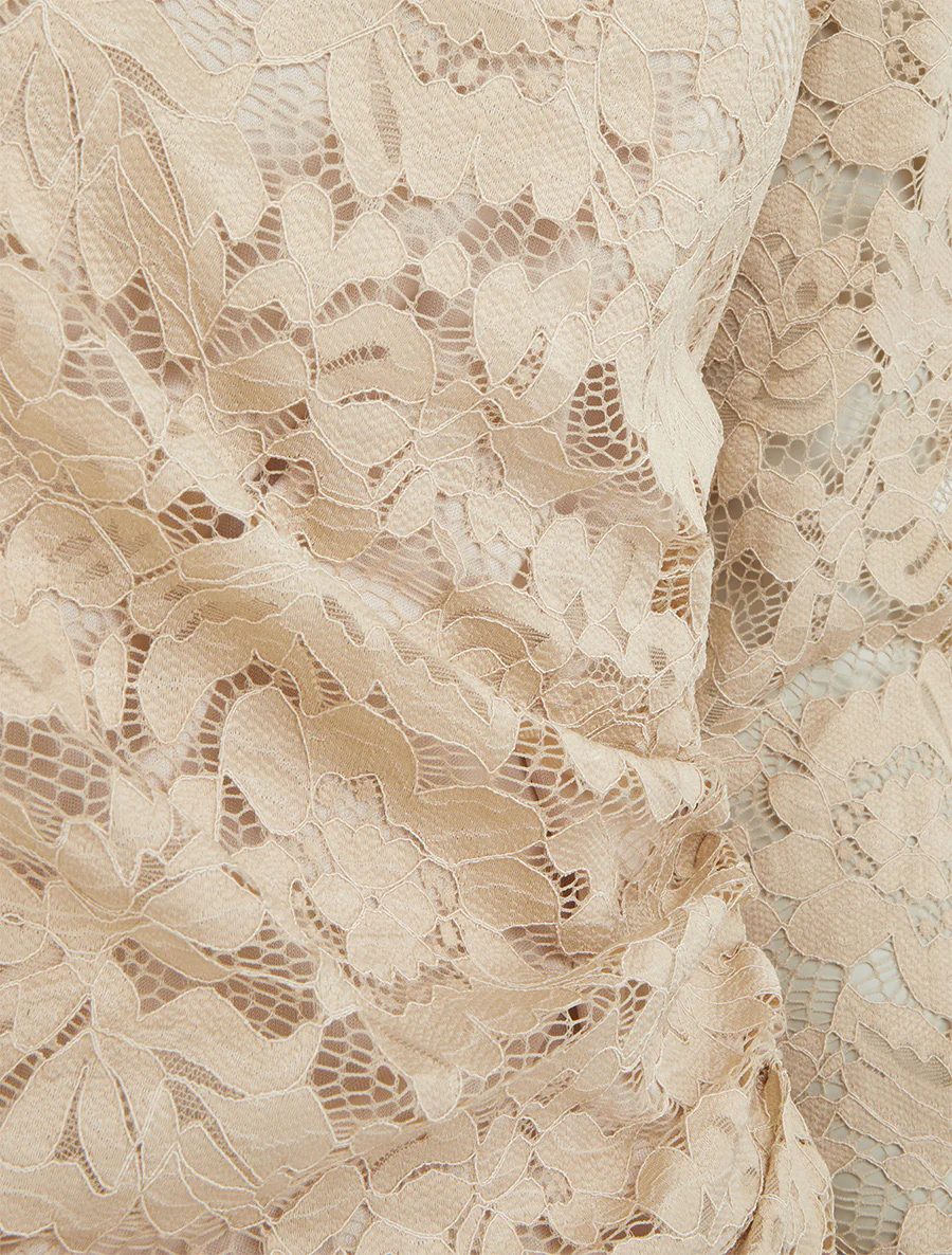 Draperende kanten top met lange mouwen - Beige - Image 3