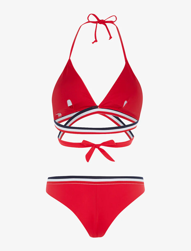 Driekleurige bandjes triangelbikini - rood - Image 2