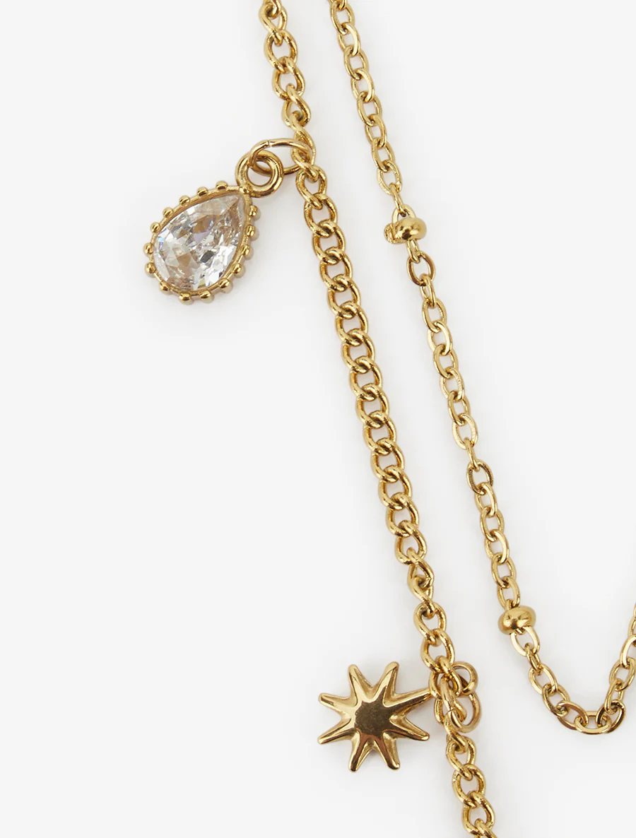 Dubbele ketting met zirkoon en sterren - Goud - Image 3