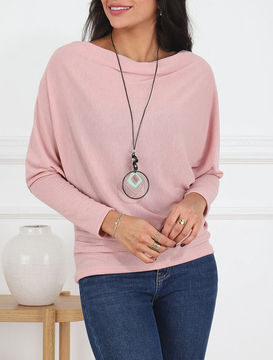 Dunne effen trui met lange mouwen - Roze - Image 4