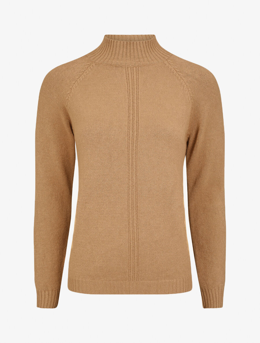 Dunne effen trui met opstaande kraag - Camel
