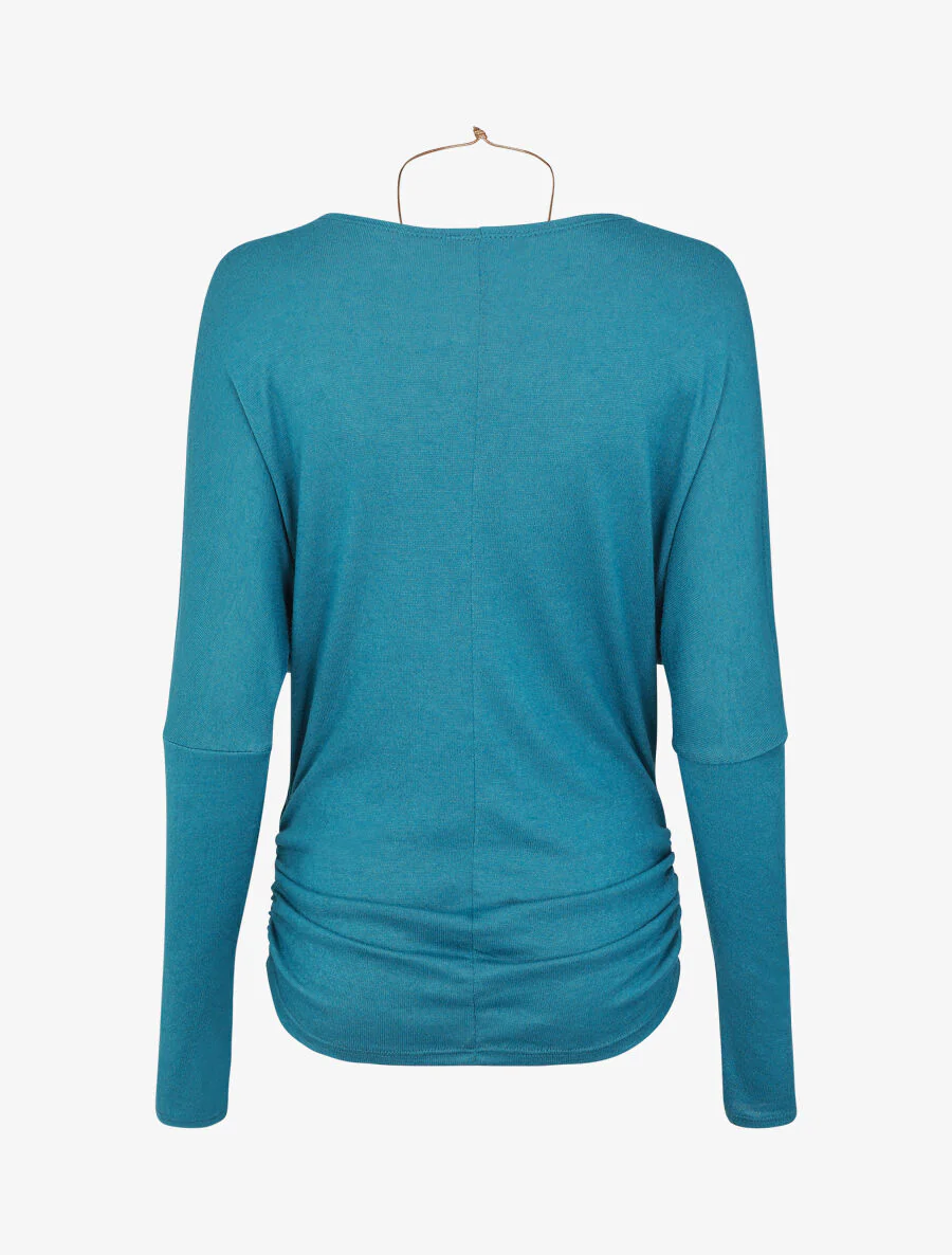Dunne effen trui met plooiaccent - Eendblauw - Image 2