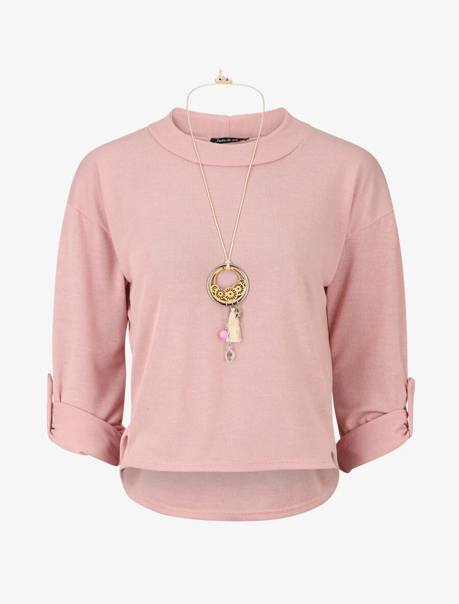 Dunne effen trui met ronde hals - Roze