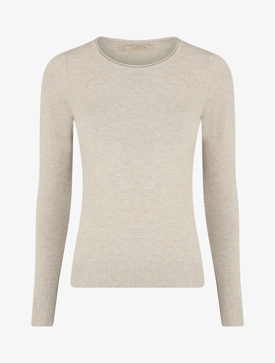 Dunne effen trui met slanke pasvorm - Beige