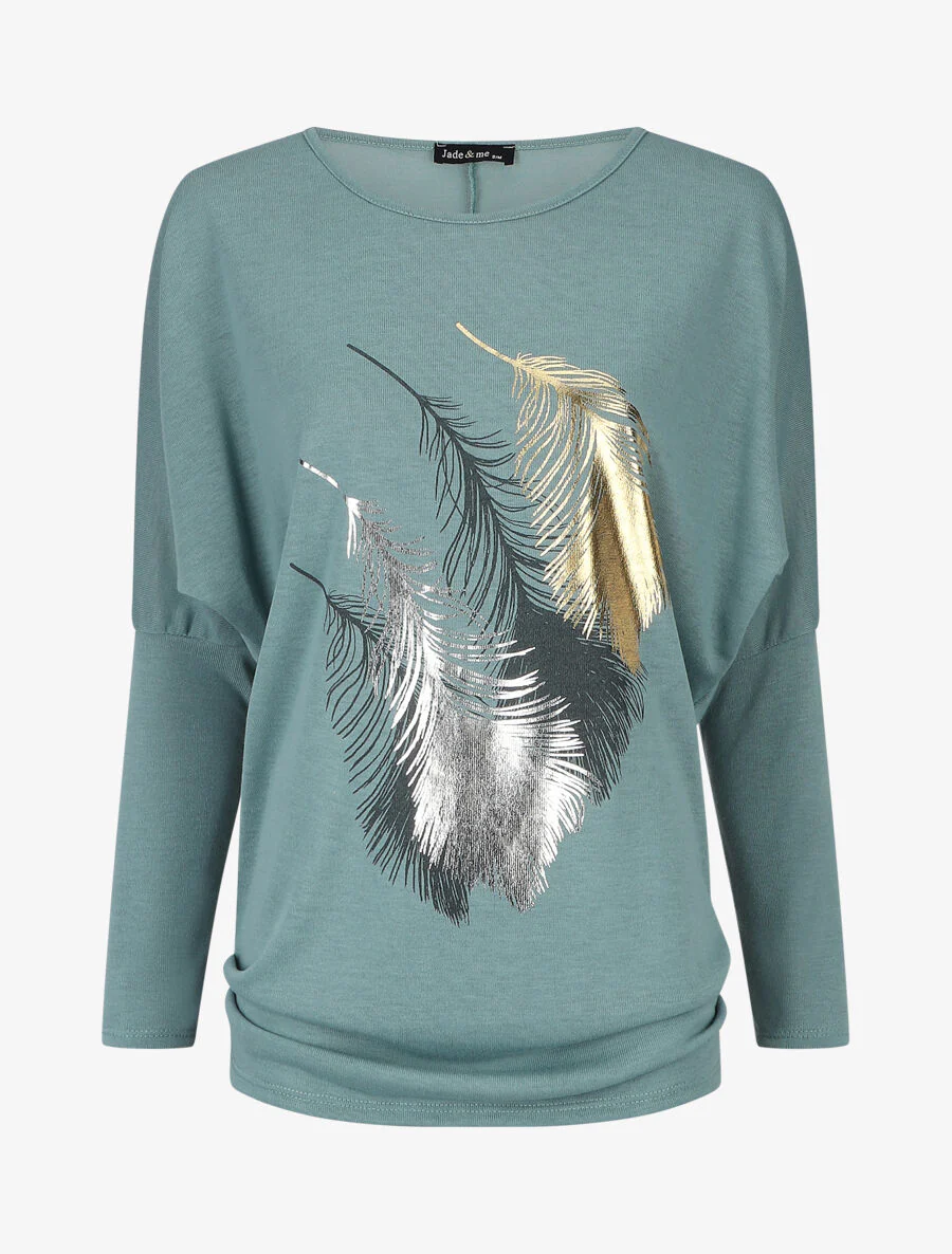 Dunne trui met iriserende 4-veren print - blauw