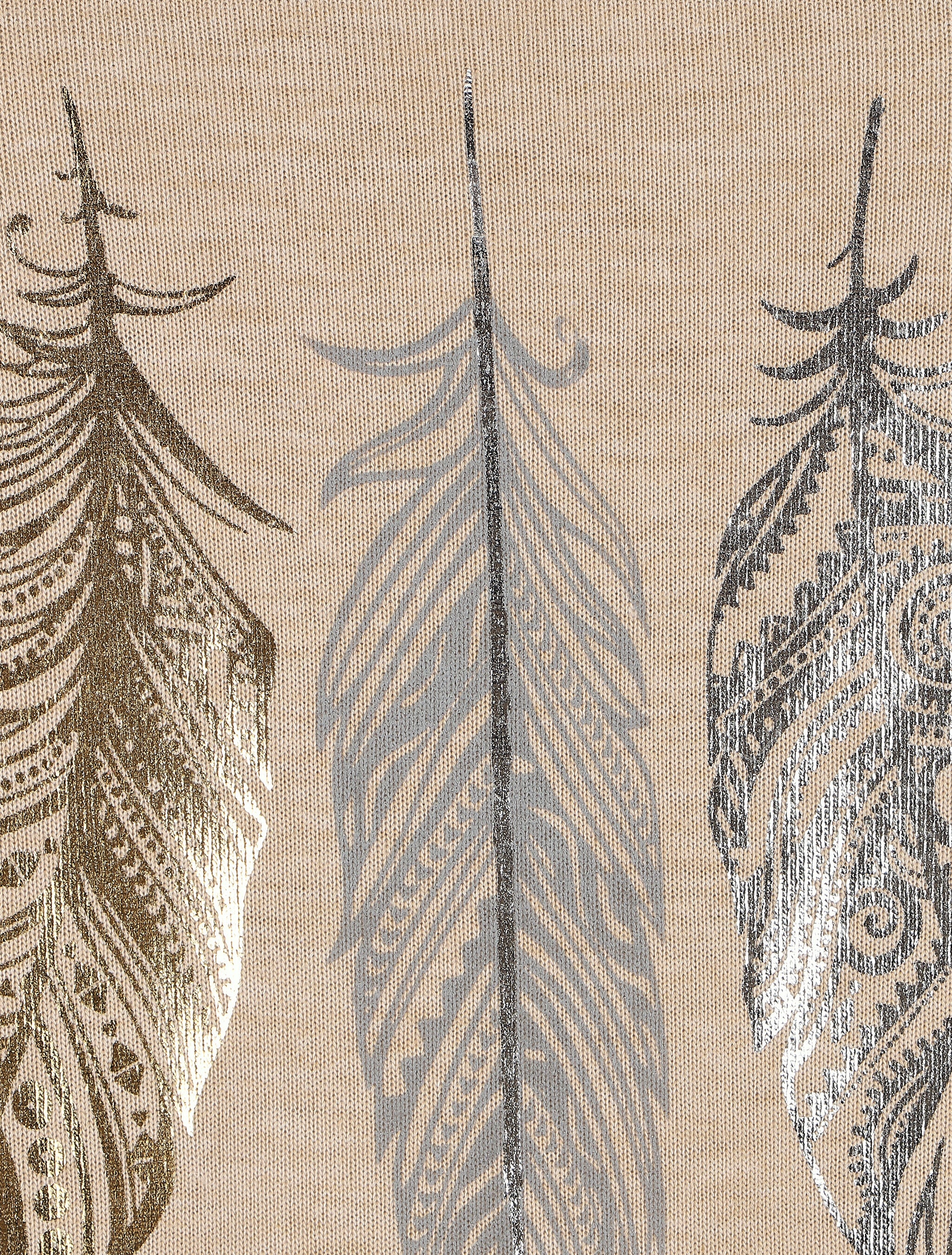 Dunne trui met iriserende veren print - Beige - Image 3