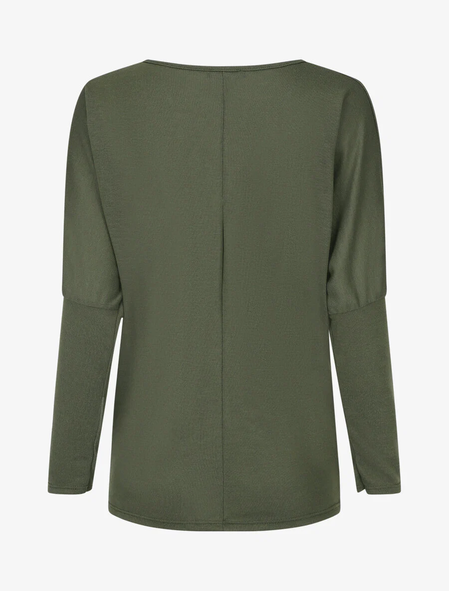 Dunne trui met iriserende veren print - Khaki - Image 2