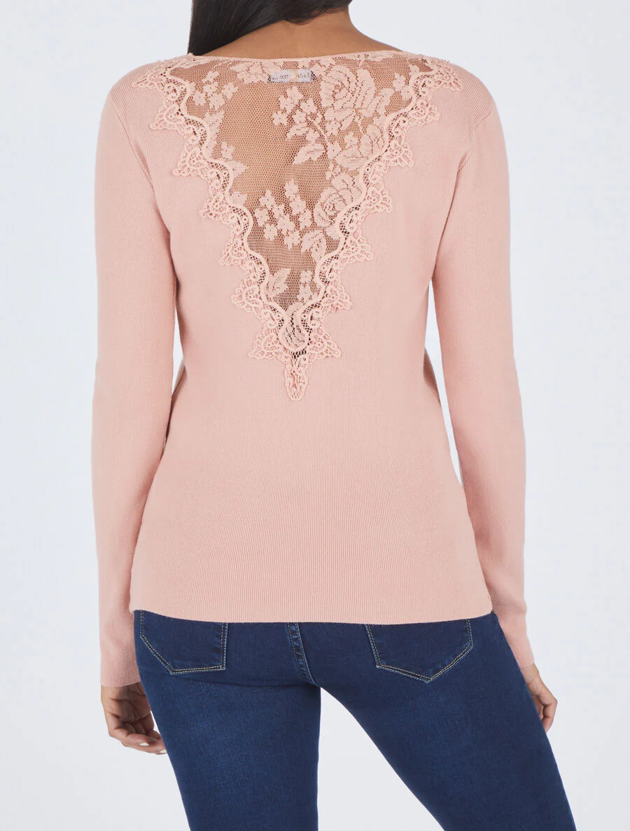 Dunne trui met kanten rug - Roze