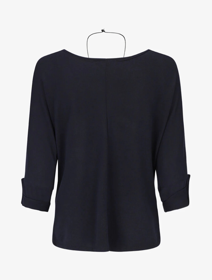 Dunne trui met oprolbare mouwen - marineblauw - Image 2