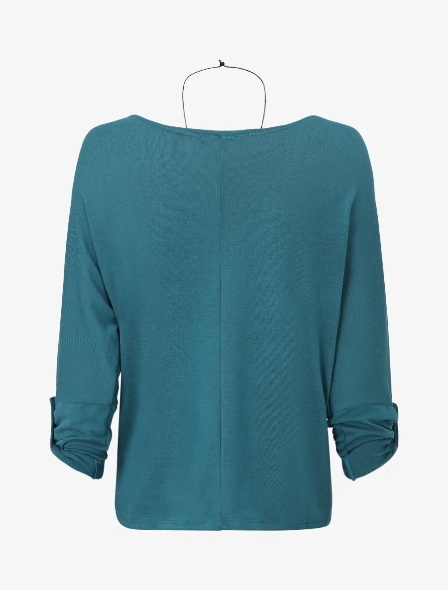 Dunne trui met oprolbare mouwen - Blauwgroen - Image 2