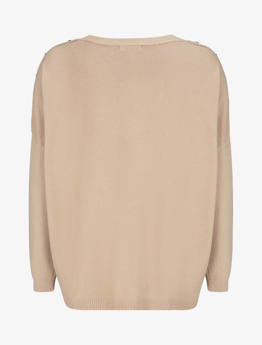 Dunne trui met ronde hals en sierknopen - beige - Image 5