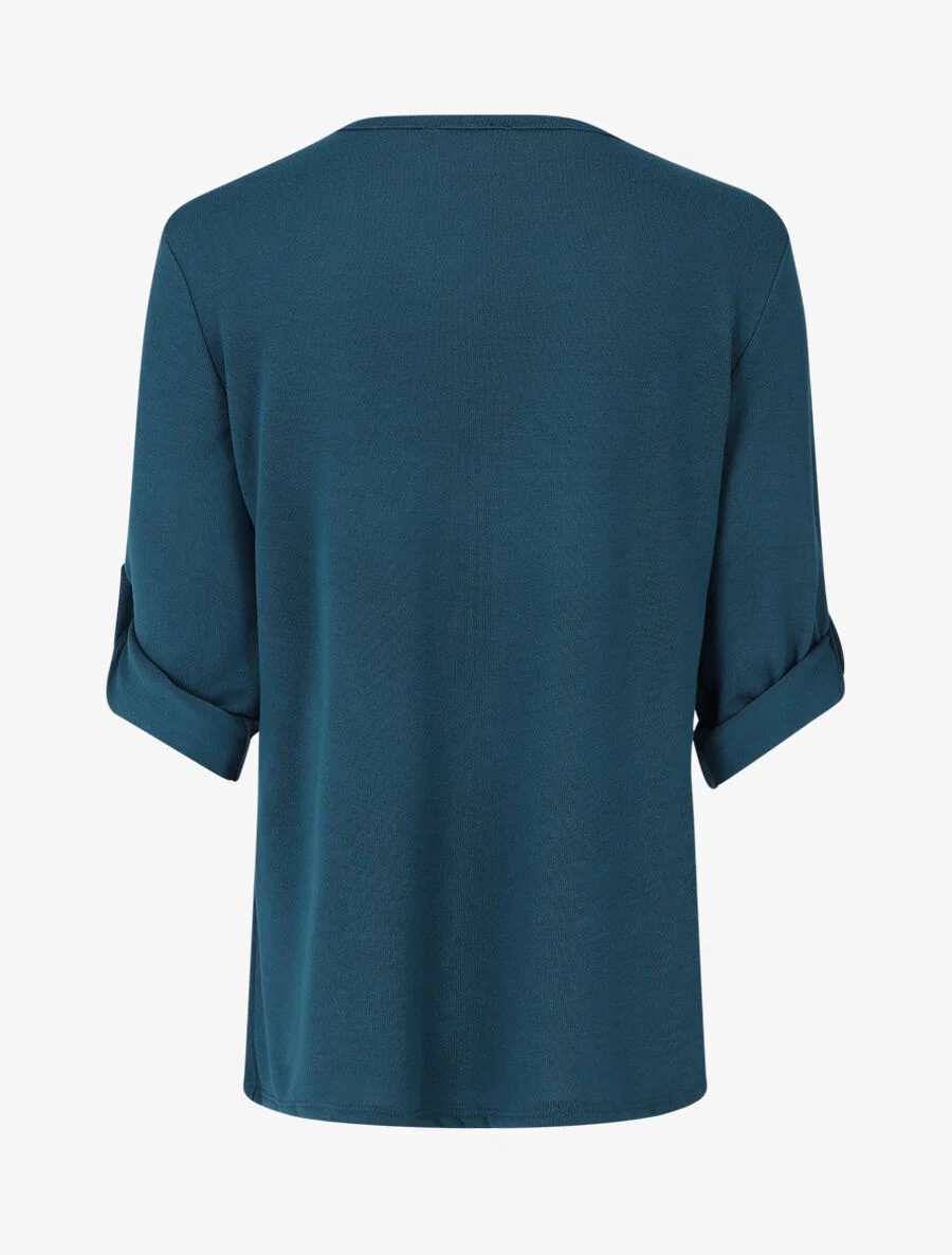Dunne trui met V-hals en ritssluiting - Blauwgroen - Image 2