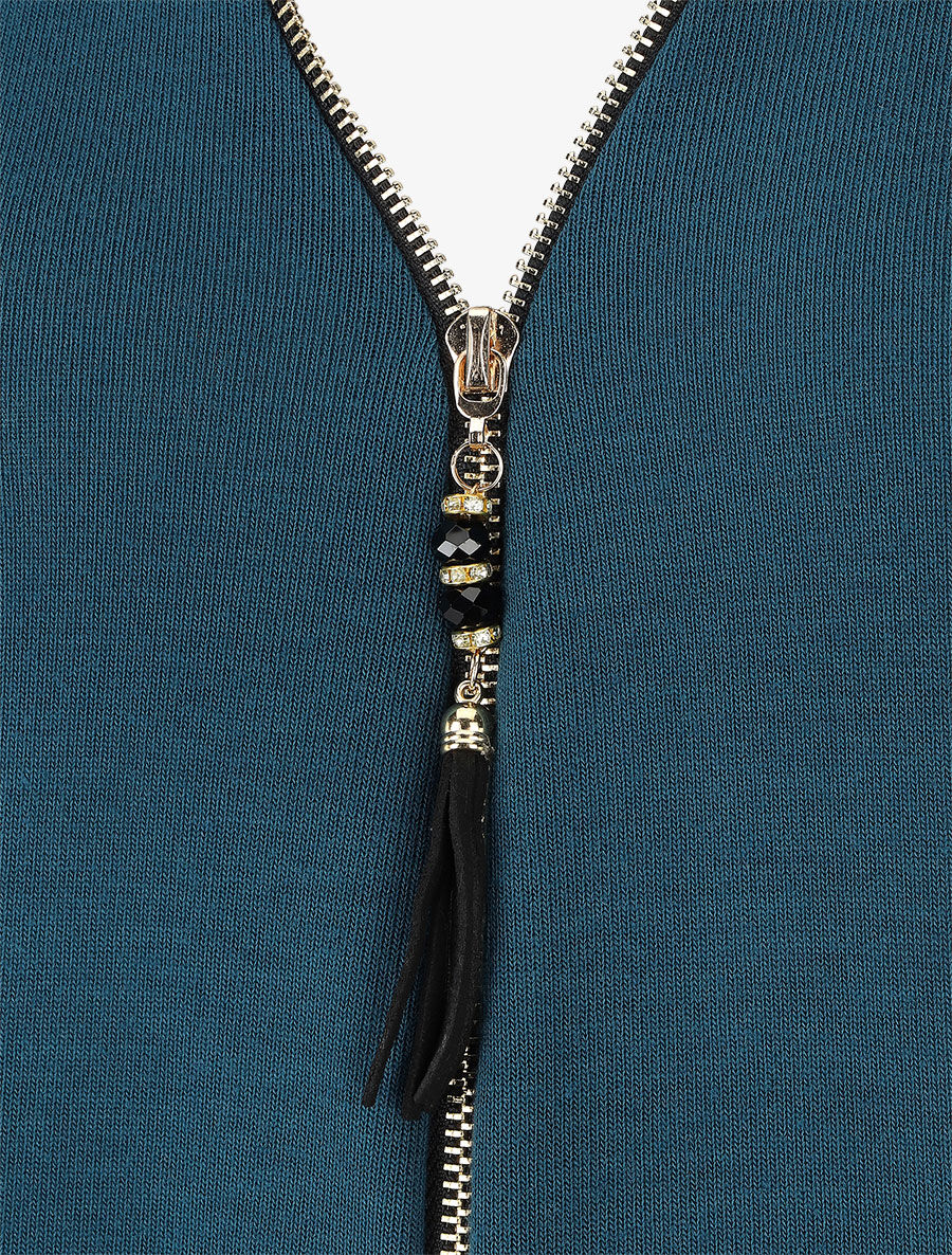 Dunne trui met V-hals en ritssluiting - Blauwgroen - Image 3