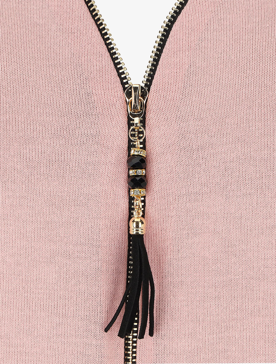 Dunne trui met V-hals en ritssluiting - Roze - Image 3