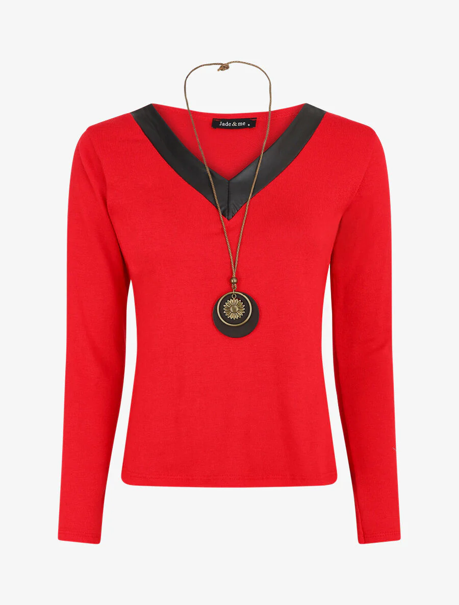 Dunne V-hals imitatie trui - Rood