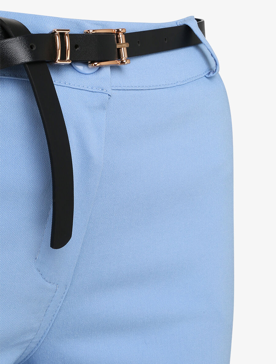 Een effen 7/8 broek met omgekeerde zomen - Lichtblauw - Image 3