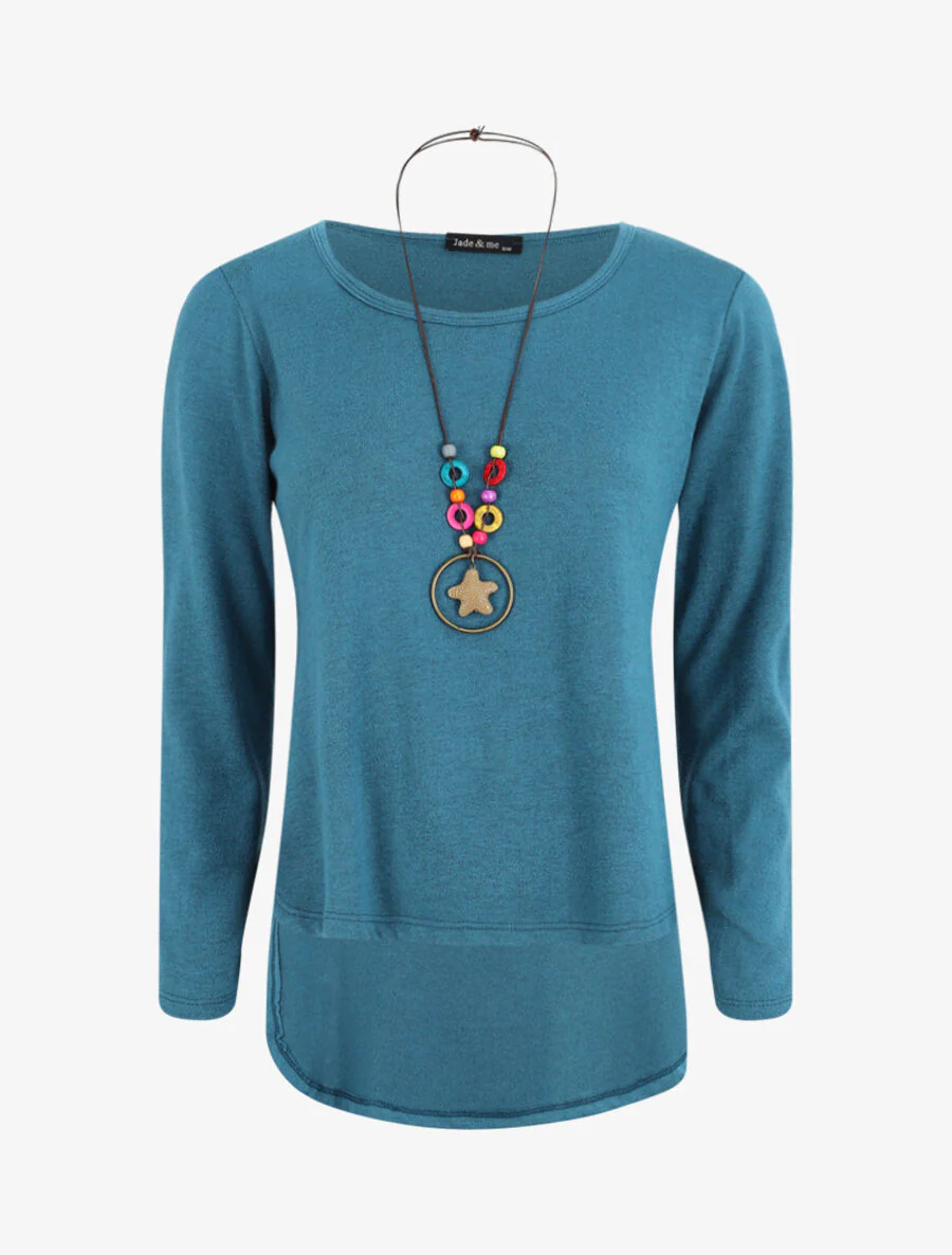 Een effen asymmetrische lage trui - Eendblauw
