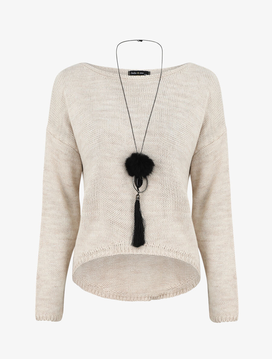 Een effen boot hals - Beige