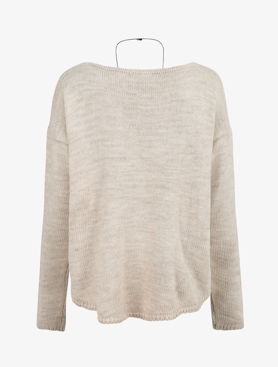 Een effen boot hals - Beige - Image 2