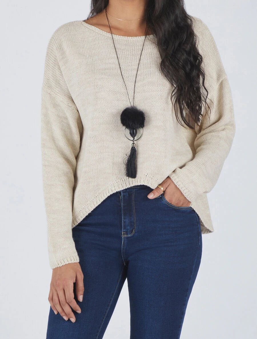 Een effen boot hals - Beige - Image 4