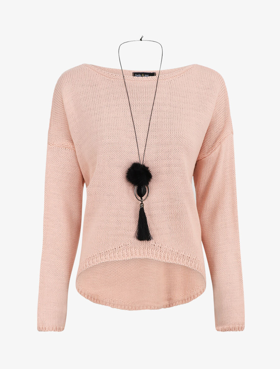 Een effen boot hals - Roze