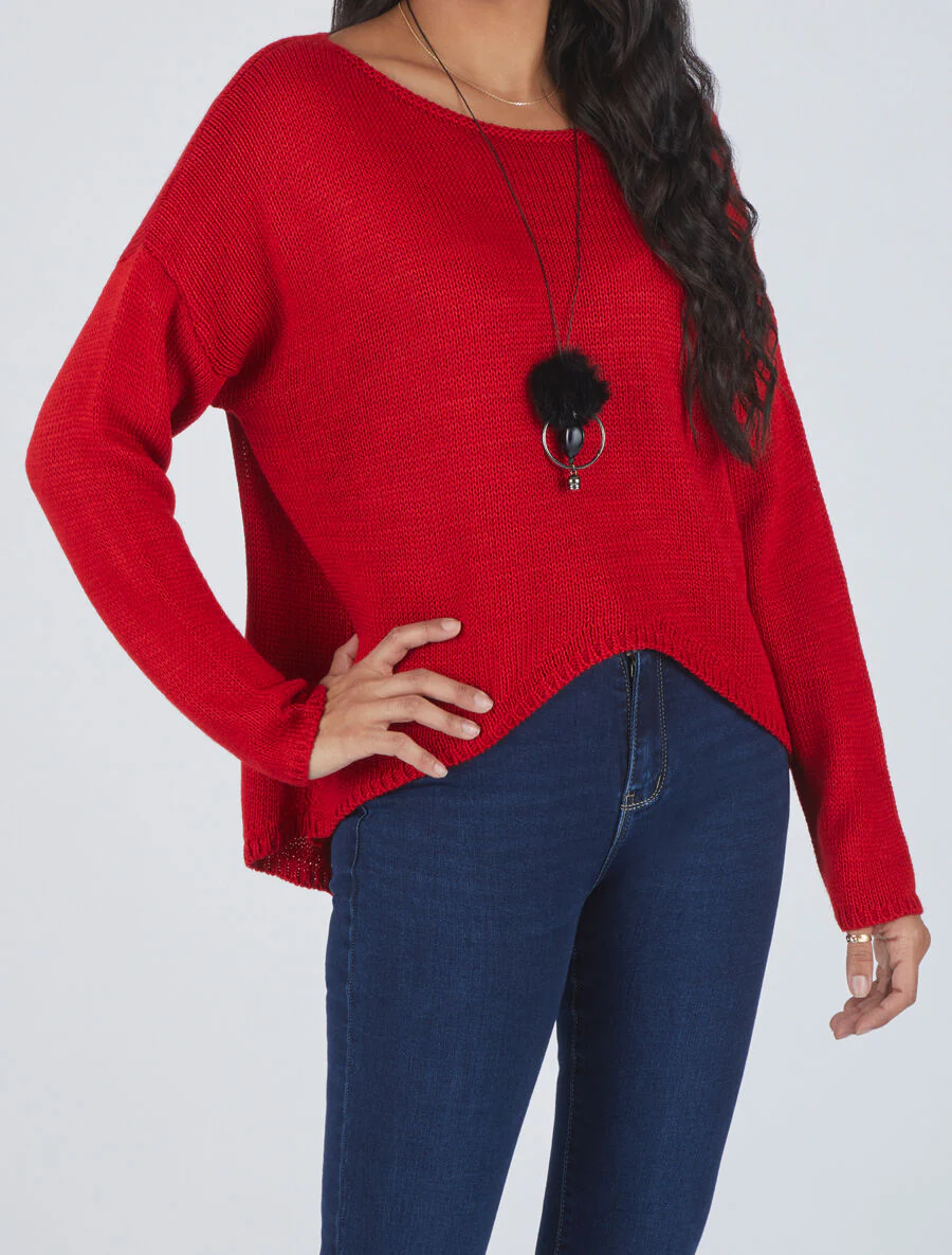 Een effen boot hals - Rood - Image 4