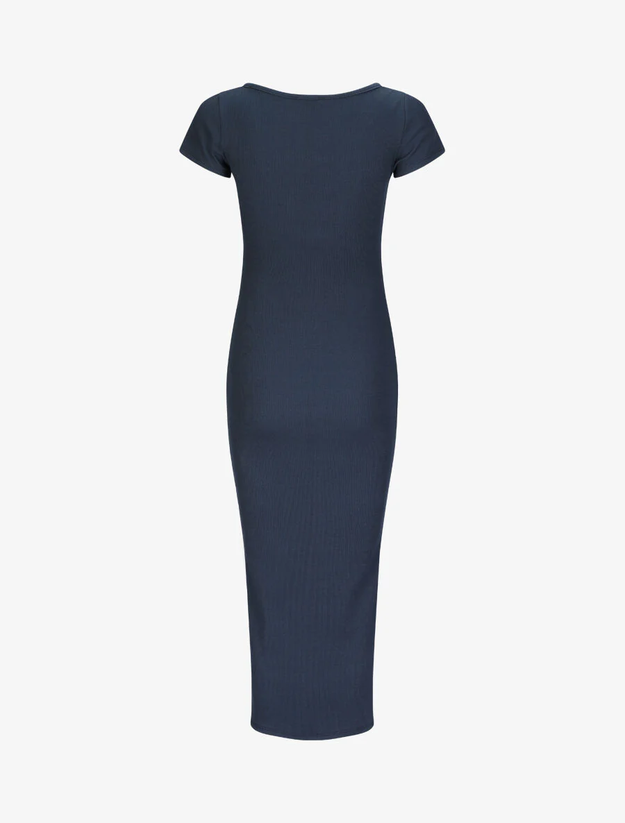 Een effen lange jurk met korte mouwen - Blauw - Image 2
