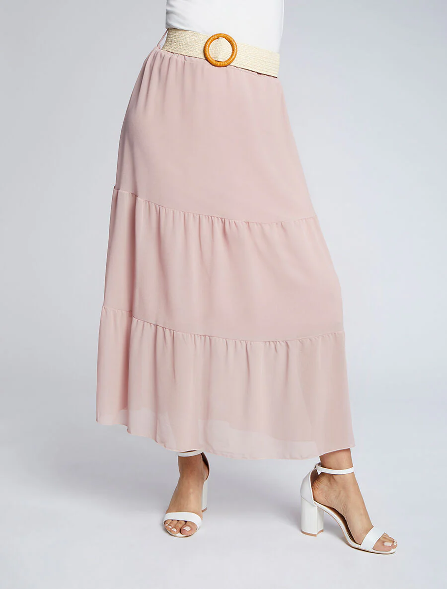 Een effen lange zijden rok - Roze - Image 4