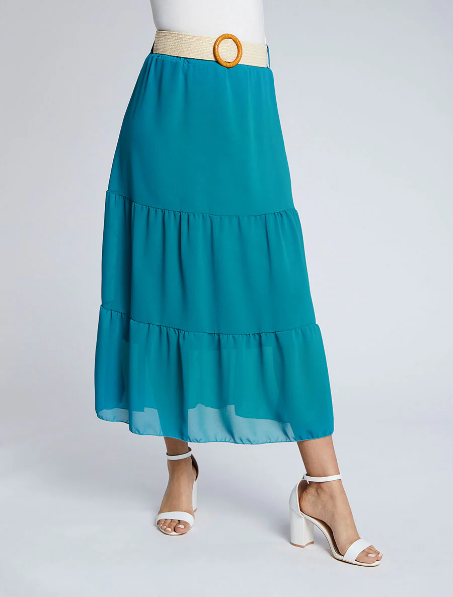 Een effen lange zijden rok - Blauwgroen - Image 4