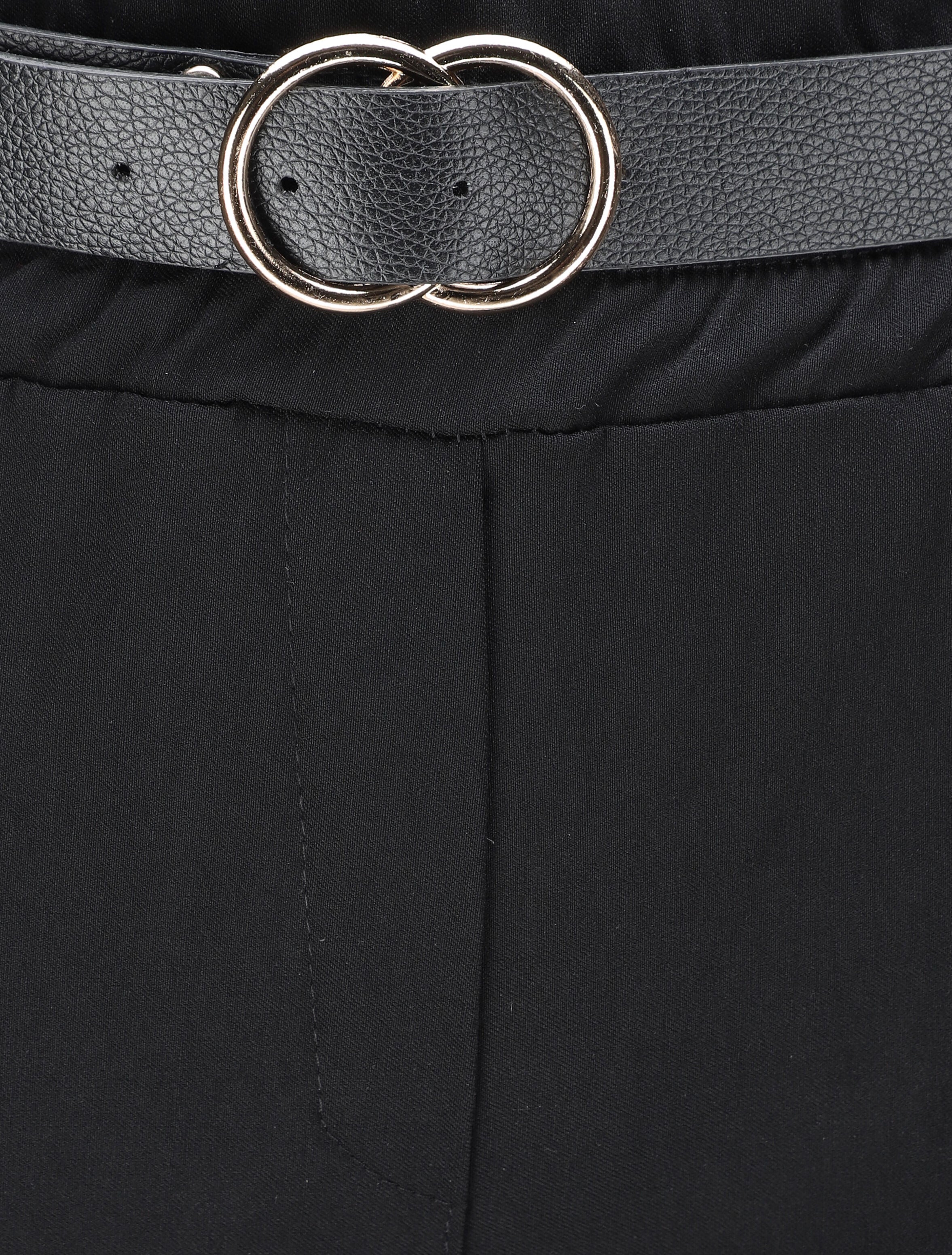 Een effen paper bag broek met riem - Zwart - Image 3