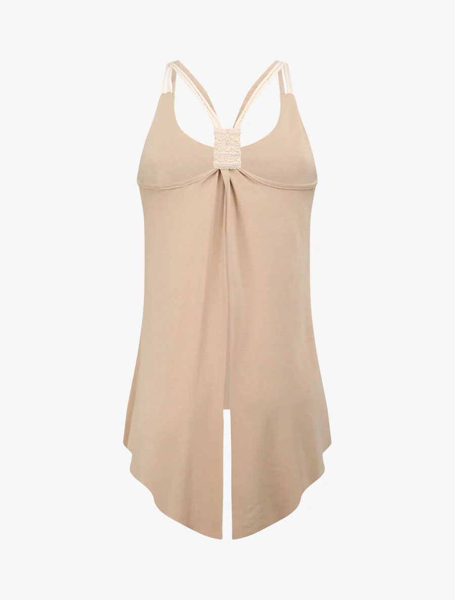 Een effen top met schouderbanden in touwstijl - Beige - Image 2