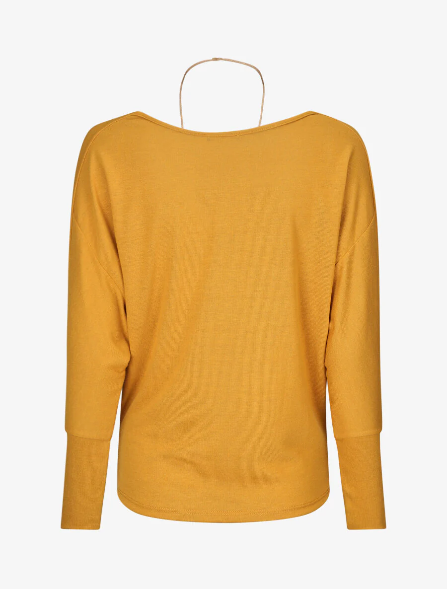 Een effen trui met een bijenkorfhals en een ketting - Mosterdkleurig - Image 2