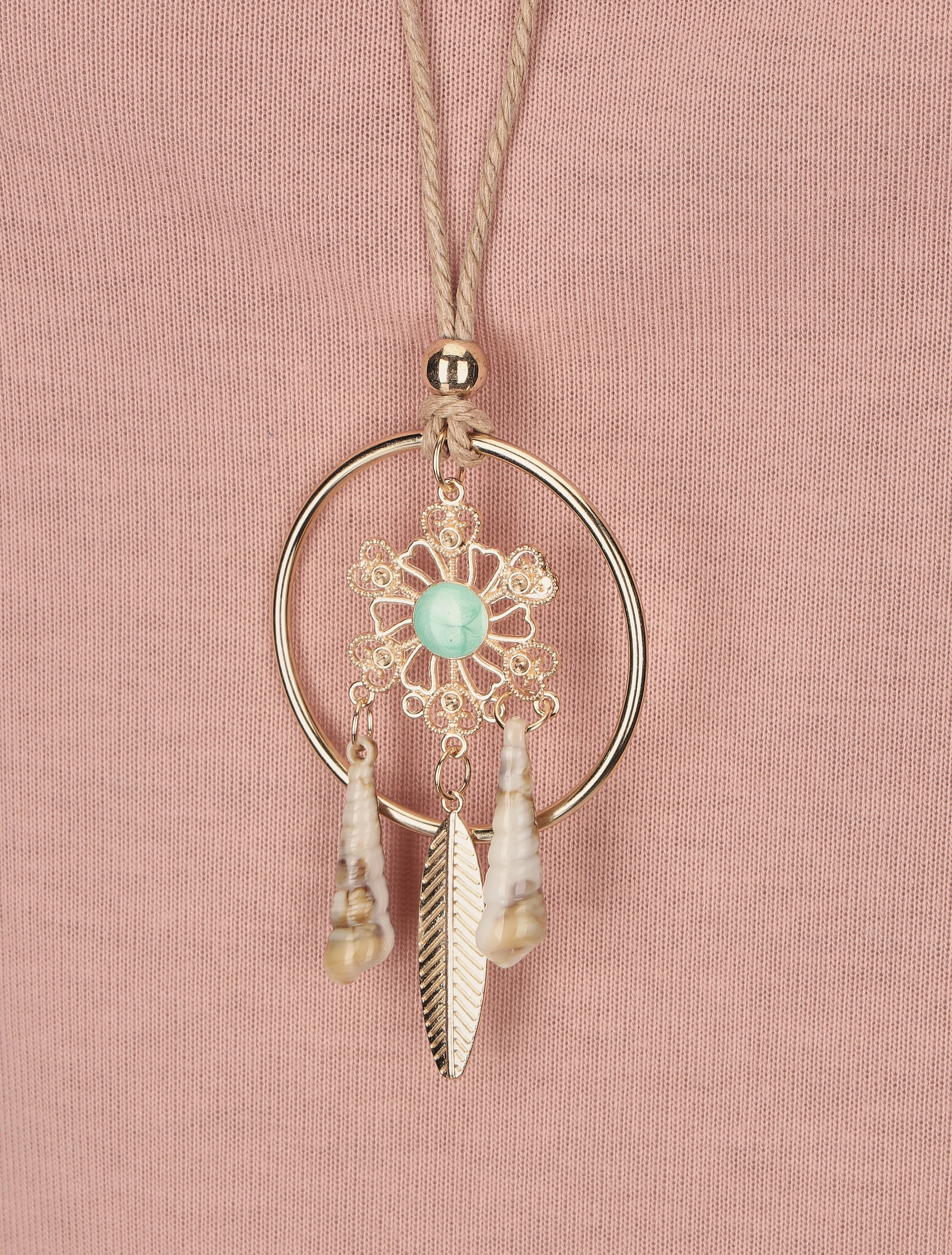 Een effen trui met een bijenkorfhals en een ketting - Roze - Image 3