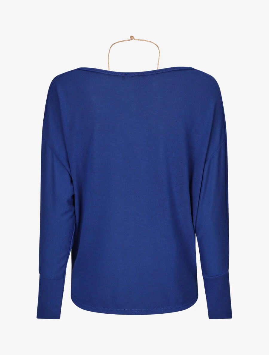 Een effen trui met een bijenkorfhals en een ketting - elektrisch blauw - Image 2
