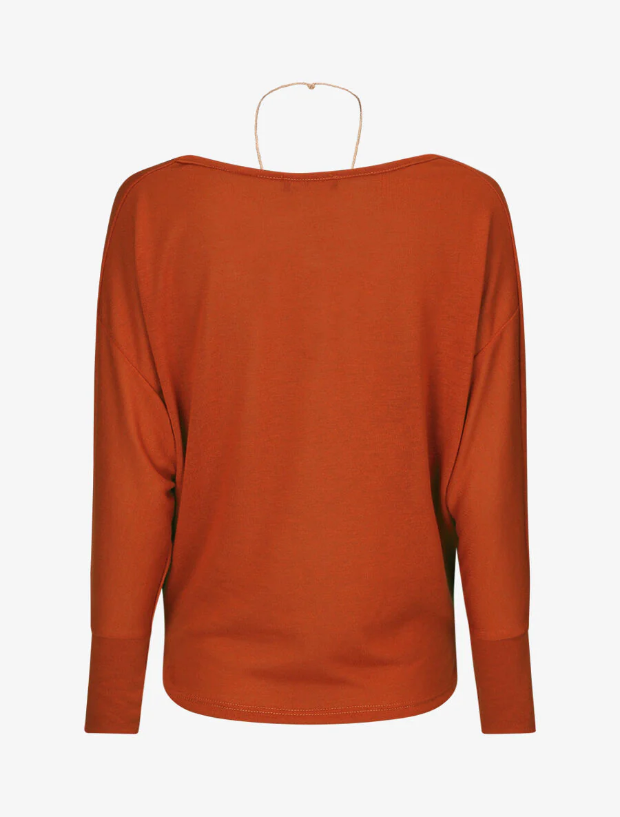 Een effen trui met een bijenkorfhals en een ketting - Roestkleurig - Image 2