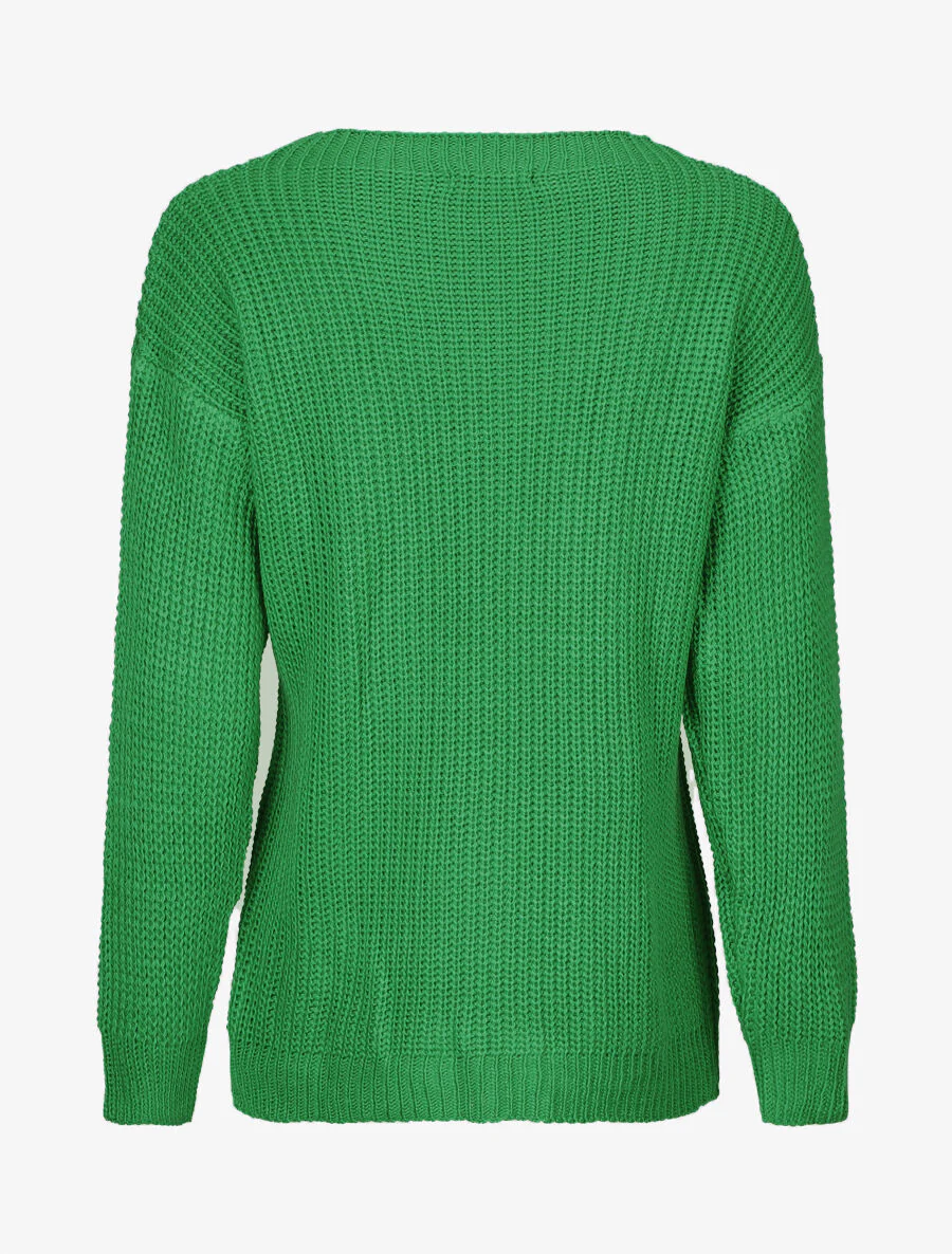 Een effen trui met een bootkraag in een grote maas - groen - Image 2