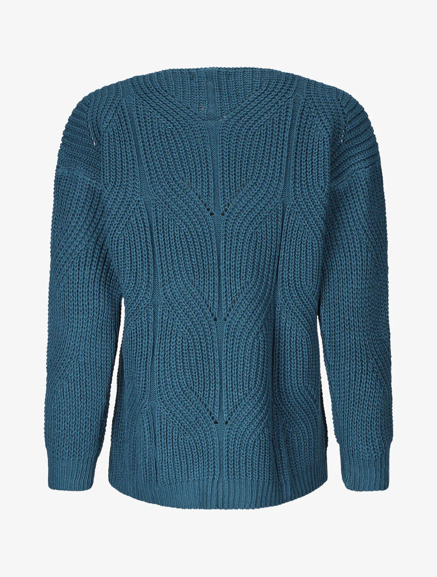 Een effen trui met een ronde hals in een grote tricotsteek - Blauwgroen - Image 2