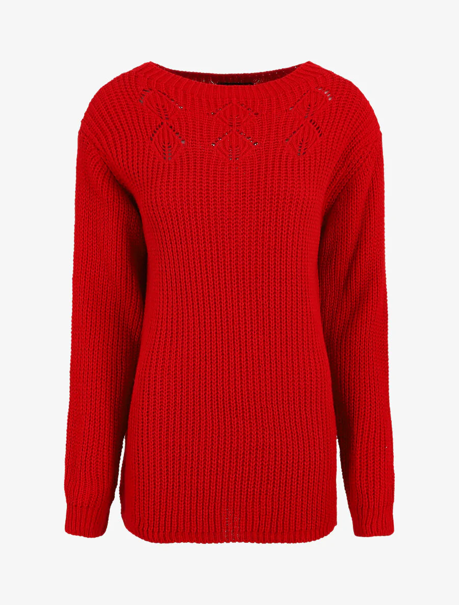 Een lange effen trui - Rood