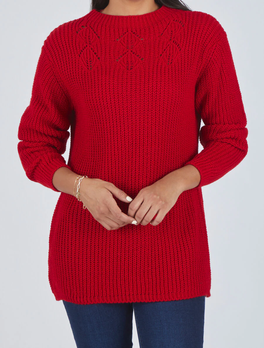 Een lange effen trui - Rood - Image 4
