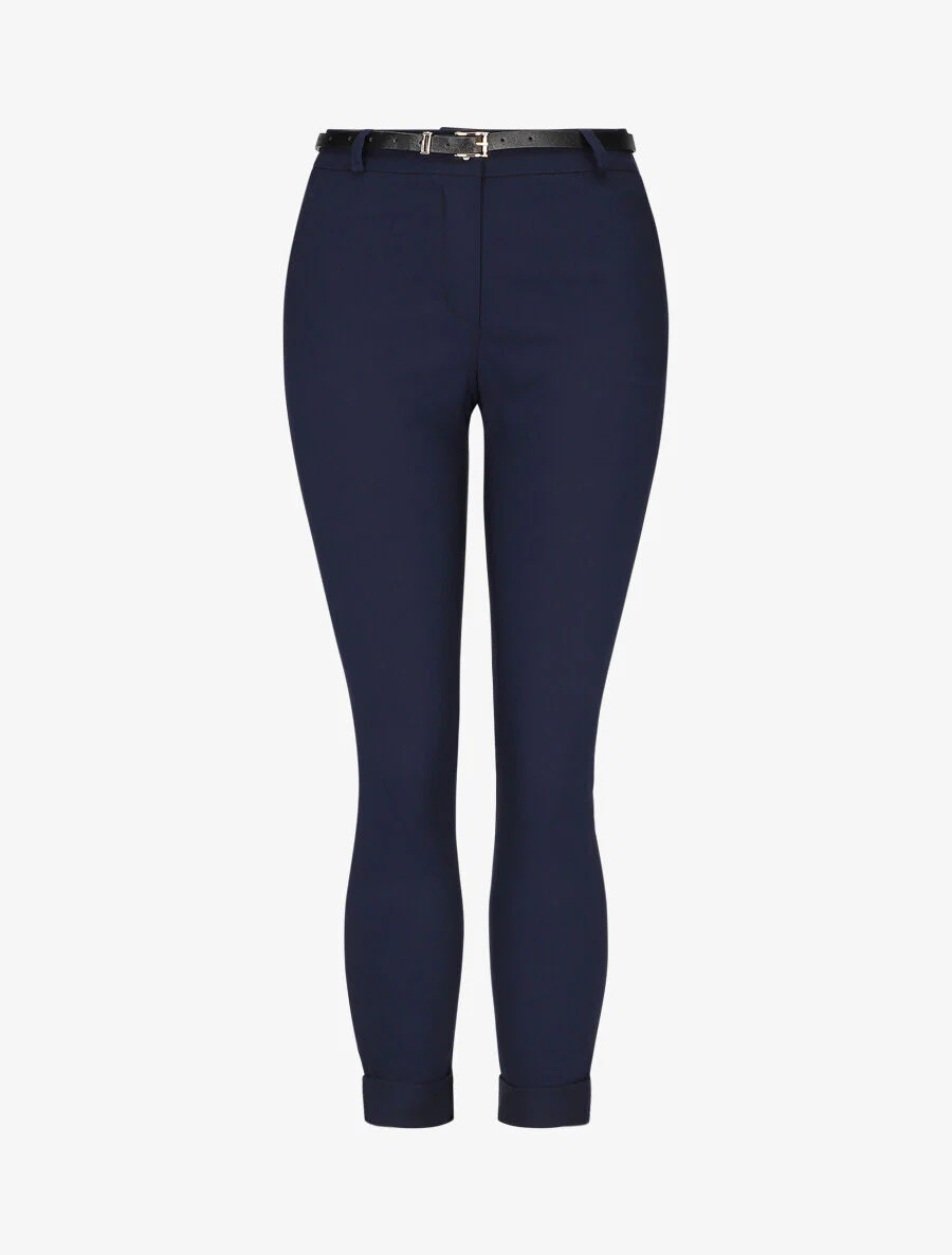 Effen 7/8 broek met revers - Marineblauw