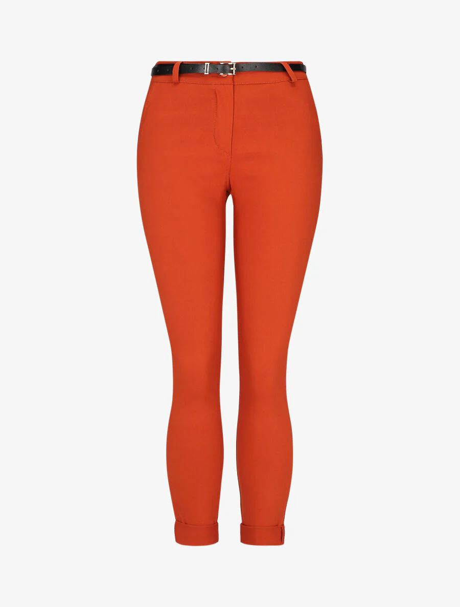 Effen 7/8 broek met revers - sienna